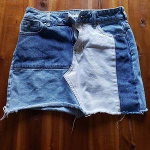 PacSun Jean Mini Skirt with White, Dark and Light Wash patches Size 24